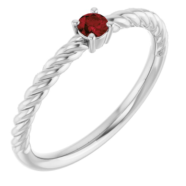 Sterling Silver 3 mm Natural Mozambique Garnet Solitaire Rope Ring