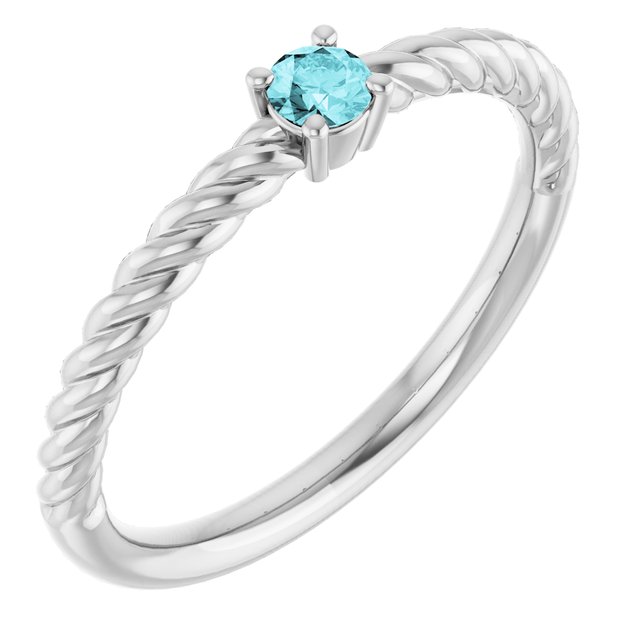 Platinum 3 mm Natural Blue Zircon Solitaire Rope Ring
