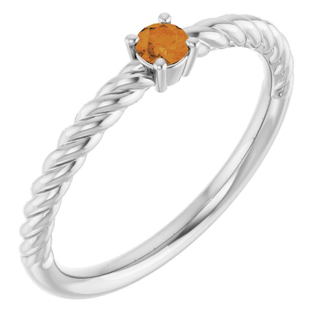 Sterling Silver 3 mm Natural Citrine Solitaire Rope Ring