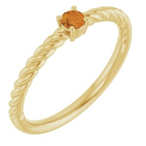 14K Yellow 3 mm Natural Citrine Solitaire Rope Ring
