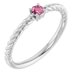 14K White 3 mm Natural Pink Tourmaline Solitaire Rope Ring