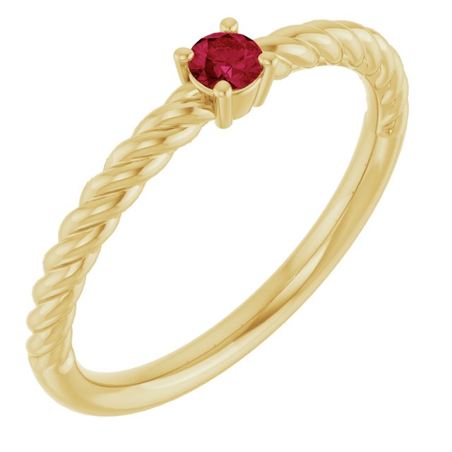14K Yellow 3 mm Lab-Grown Ruby Solitaire Rope Ring