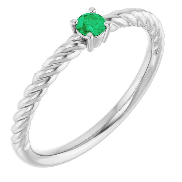 Sterling Silver 3 mm Lab-Grown Emerald Solitaire Rope Ring