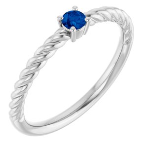 14K White 3 mm Natural Blue Sapphire Solitaire Rope Ring