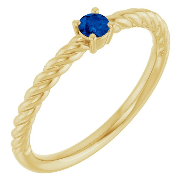 14K Yellow 3 mm Lab-Grown Blue Sapphire Solitaire Rope Ring