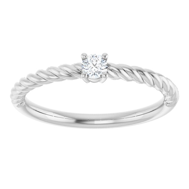 14K White 1/10 CT Natural Diamond Solitaire Rope Ring