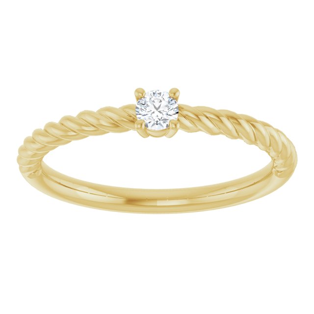 14K Yellow 1/10 CT Natural Diamond Solitaire Rope Ring