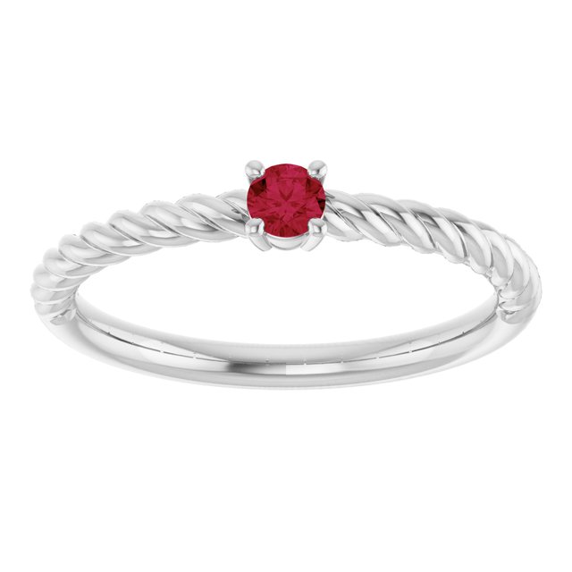 14K White 3 mm Natural Ruby Solitaire Rope Ring
