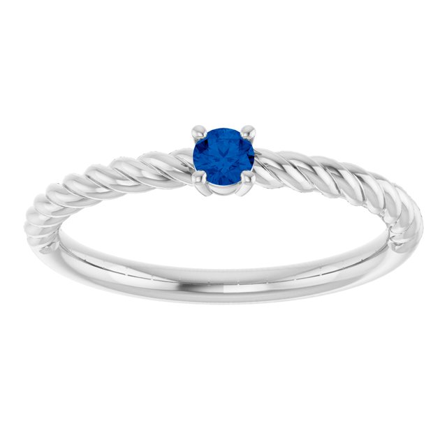 14K White 3 mm Lab-Grown Blue Sapphire Solitaire Rope Ring