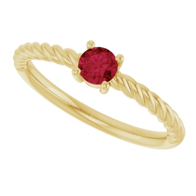 14K Yellow 4 mm Lab-Grown Ruby Solitaire Rope Ring