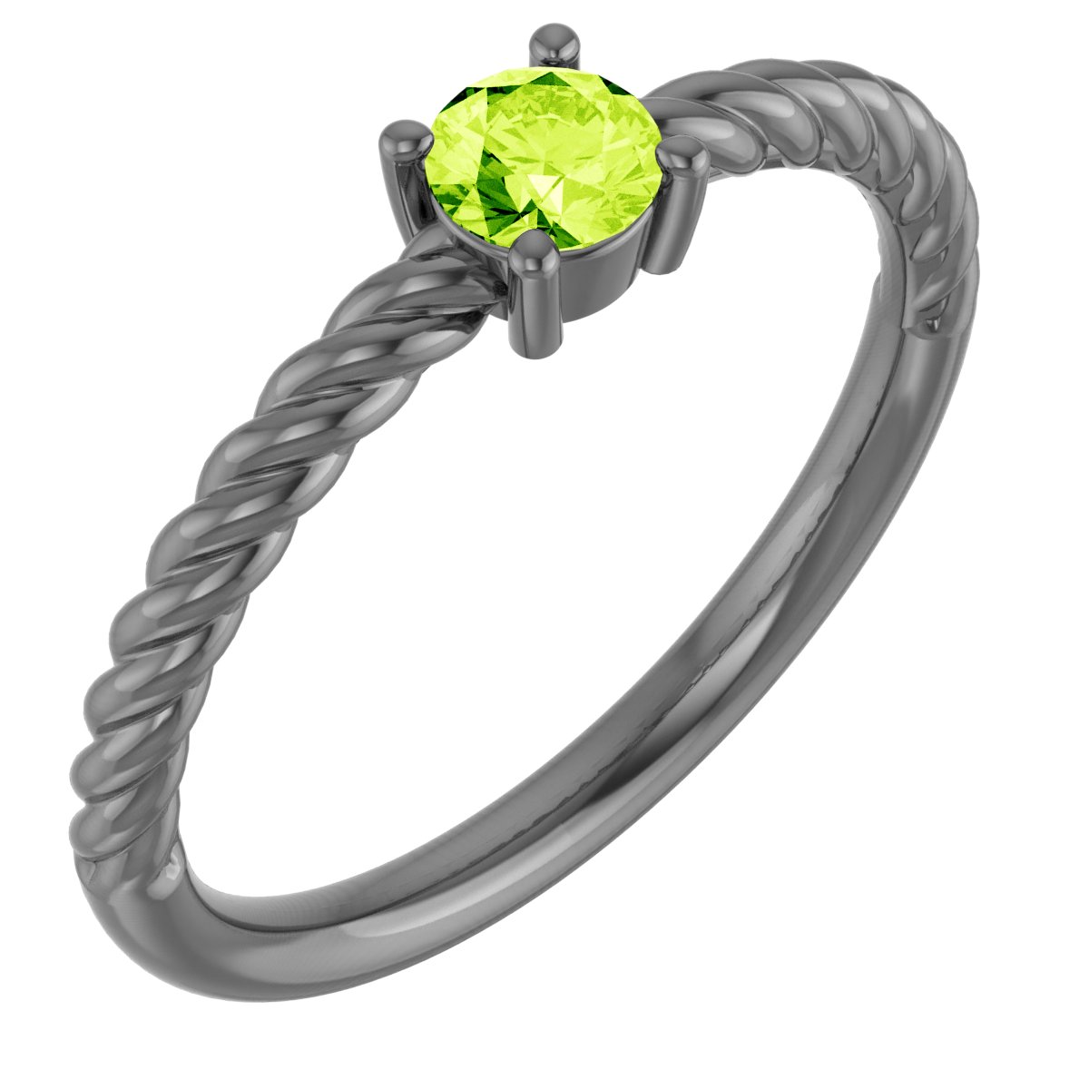 14K White 4 mm Natural Peridot Solitaire Rope Ring