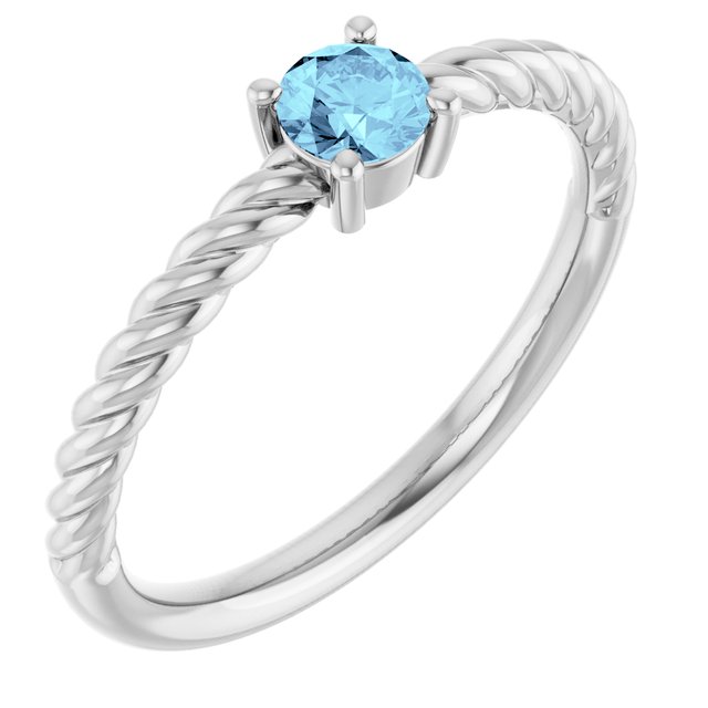 Sterling Silver 4 mm Natural Aquamarine Solitaire Rope Ring