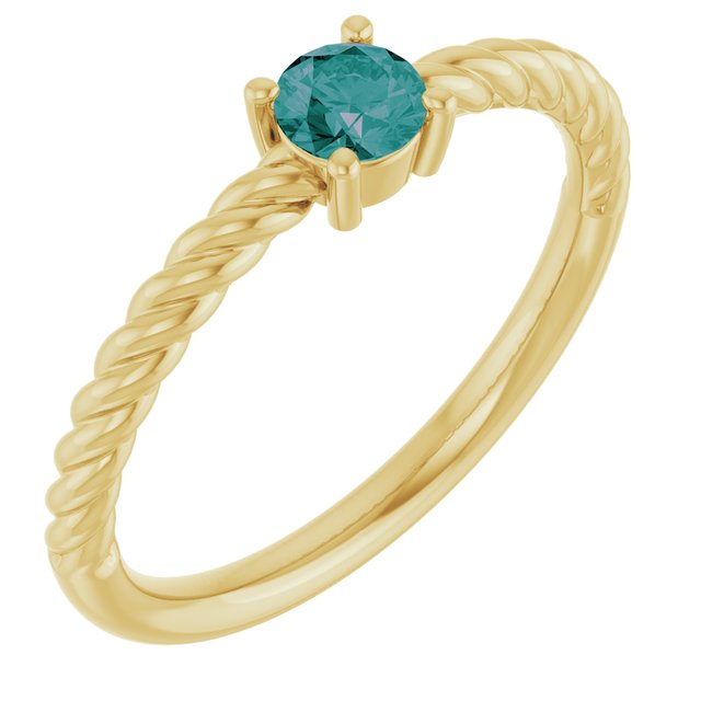 14K Yellow 4 mm Lab-Grown Alexandrite Solitaire Rope Ring