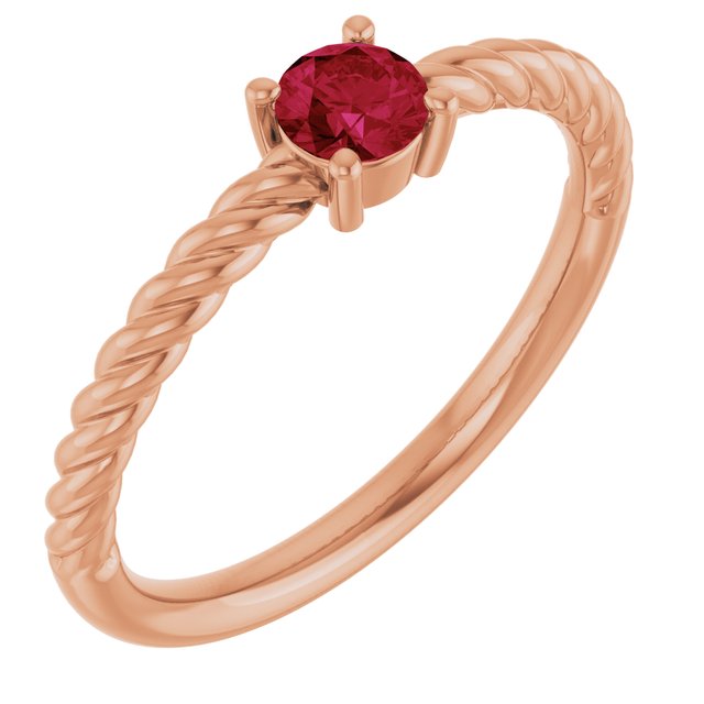 14K Rose 4 mm Lab-Grown Ruby Solitaire Rope Ring