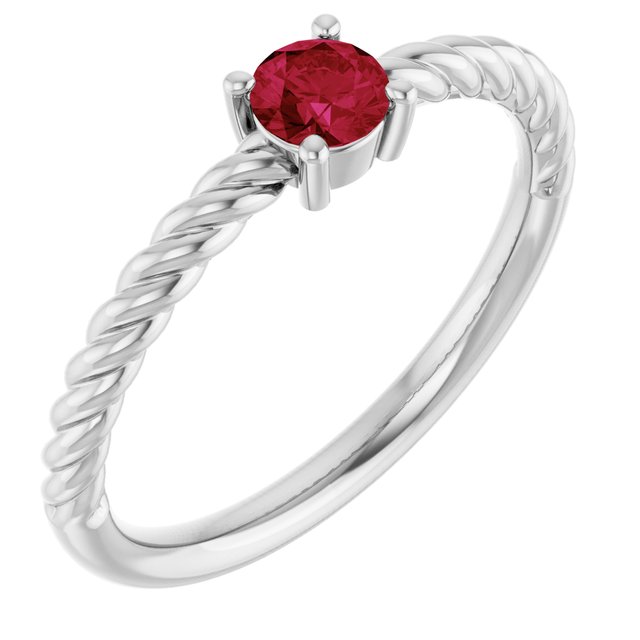 Sterling Silver 4 mm Natural Ruby Solitaire Rope Ring