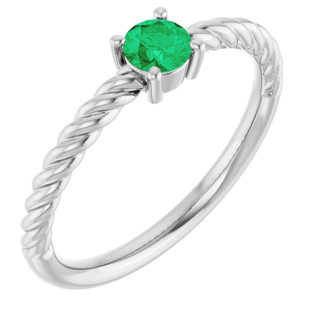Platinum 4 mm Lab-Grown Emerald Solitaire Rope Ring