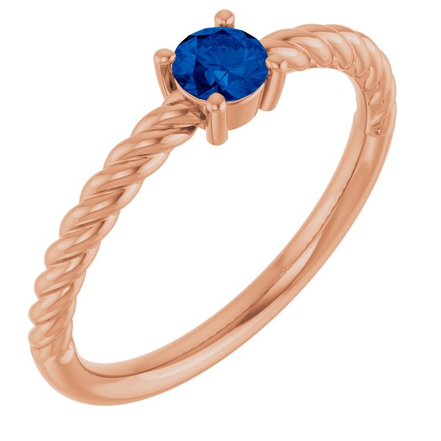 14K Rose 4 mm Lab-Grown Blue Sapphire Solitaire Rope Ring