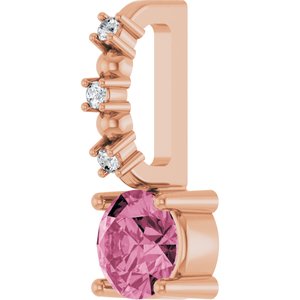 14K Rose Imitation Pink Tourmaline & .01 CTW Natural Diamond Charm/Pendant