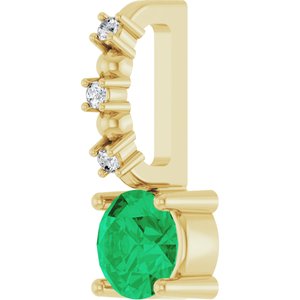 14K Yellow Imitation Emerald & .01 CTW Natural Diamond Charm/Pendant