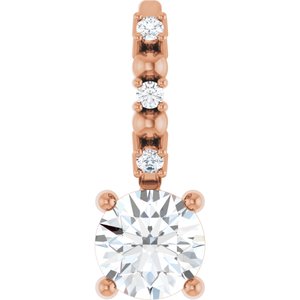 14K Rose Imitation Diamond & .01 CTW Natural Diamond Charm/Pendant
