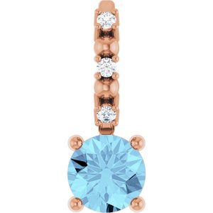 14K Rose Imitation Aquamarine & .01 CTW Natural Diamond Charm/Pendant