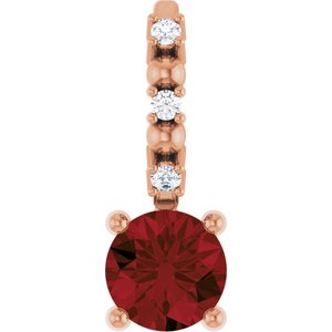14K Rose Imitation Mozambique Garnet & .01 CTW Natural Diamond Charm/Pendant