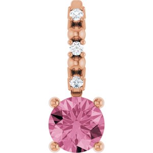 14K Rose Imitation Pink Tourmaline & .01 CTW Natural Diamond Charm/Pendant