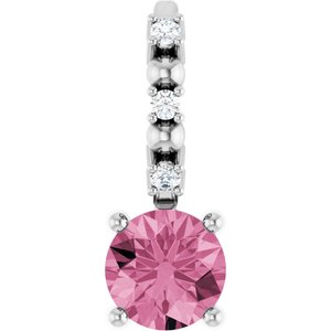 14K White Imitation Pink Tourmaline & .01 CTW Natural Diamond Charm/Pendant