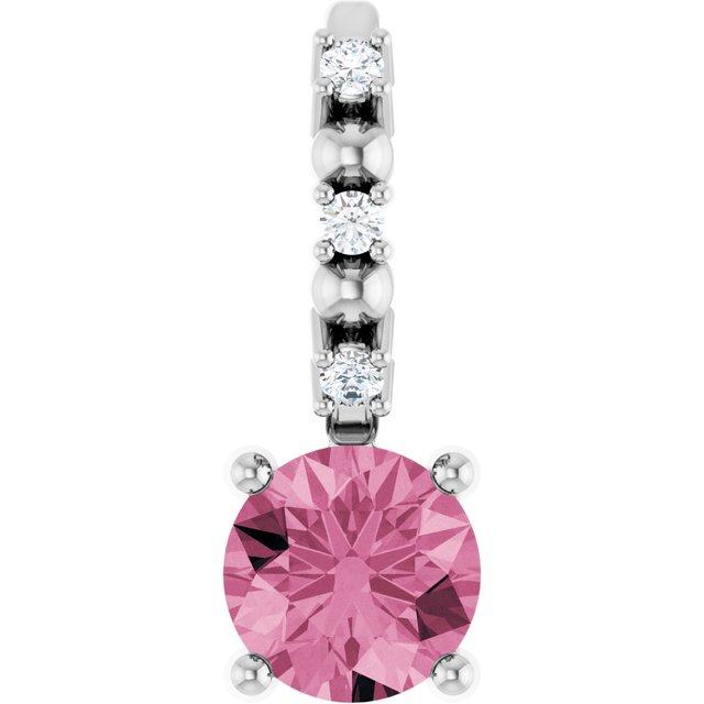 14K White Imitation Pink Tourmaline & .01 CTW Natural Diamond Charm/Pendant