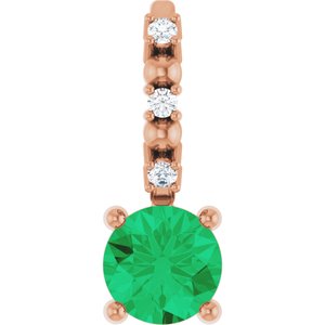 14K Rose Imitation Emerald & .01 CTW Natural Diamond Charm/Pendant