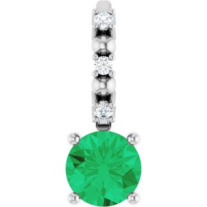 14K White Imitation Emerald & .01 CTW Natural Diamond Charm/Pendant