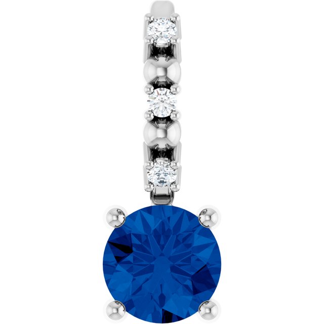 14K White Imitation Blue Sapphire & .01 CTW Natural Diamond Charm/Pendant