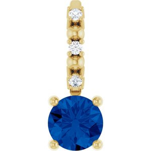14K Yellow Imitation Blue Sapphire & .01 CTW Natural Diamond Charm/Pendant