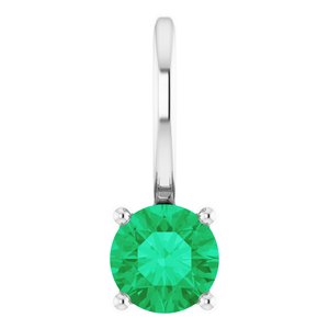 14K White Imitation Emerald Solitaire Charm/Pendant