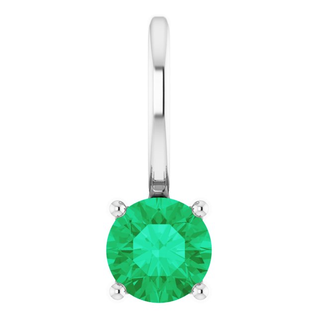 14K White Imitation Emerald Solitaire Charm/Pendant