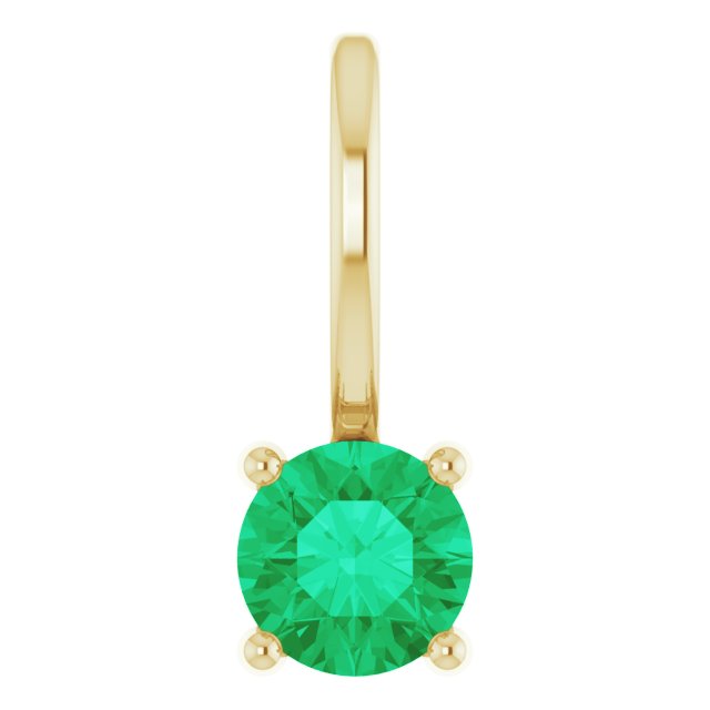 14K Yellow Imitation Emerald Solitaire Charm/Pendant