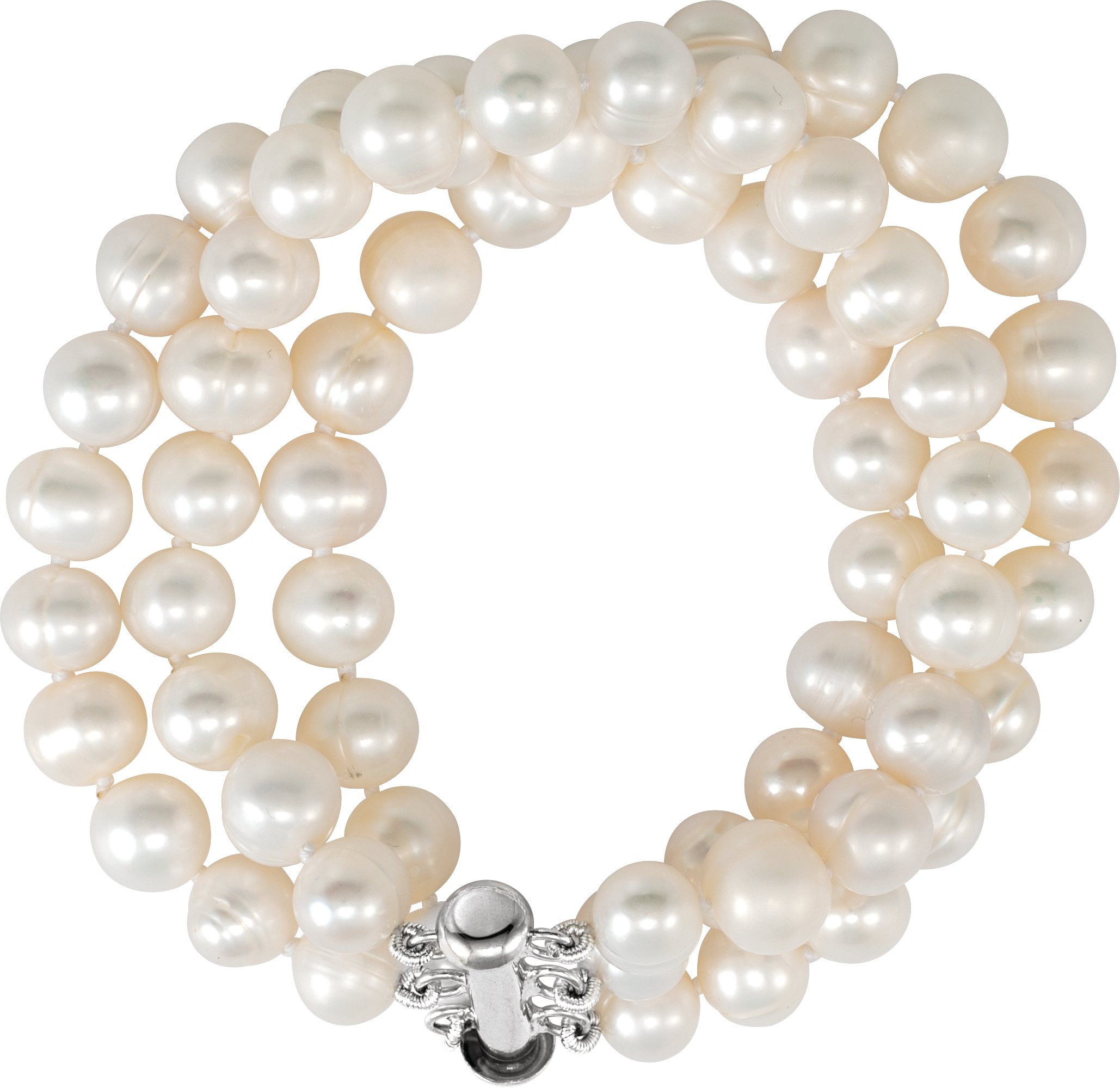 Sterling Silver Cultured White Freshwater Pearl Triple Strand 7 1/4 Bracelet