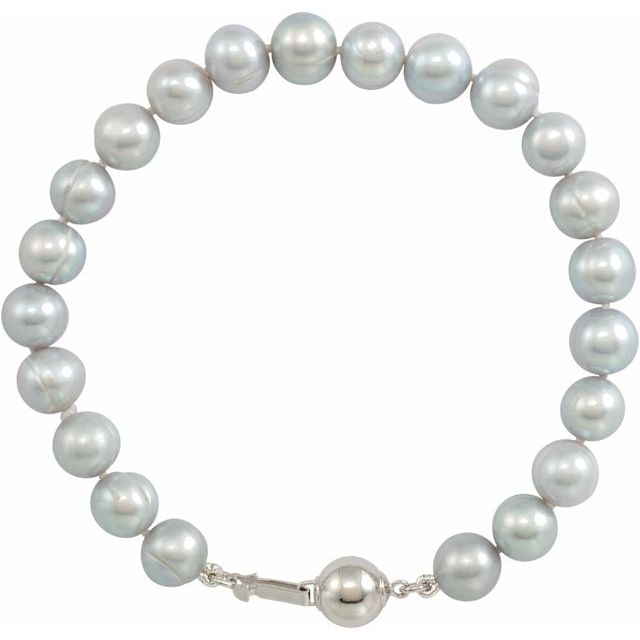Sterling Silver Cultured Gray Freshwater Pearl 7 1/2" Bracelet