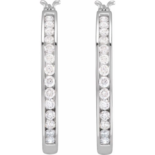 14K White 1 CTW Diamond Hoop Earrings