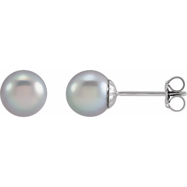 14K White 6.5-7 mm Cultured Gray Freshwater Pearl Earrings