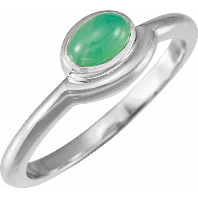 Sterling Silver Natural Green Chrysoprase Bezel-Set Cabochon Ring