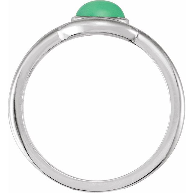 Sterling Silver Natural Green Chrysoprase Bezel-Set Cabochon Ring