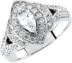 14K White 8x4 mm Marquise 1/2 CTW Natural Diamond Semi-Set Halo-Style Engagement Ring