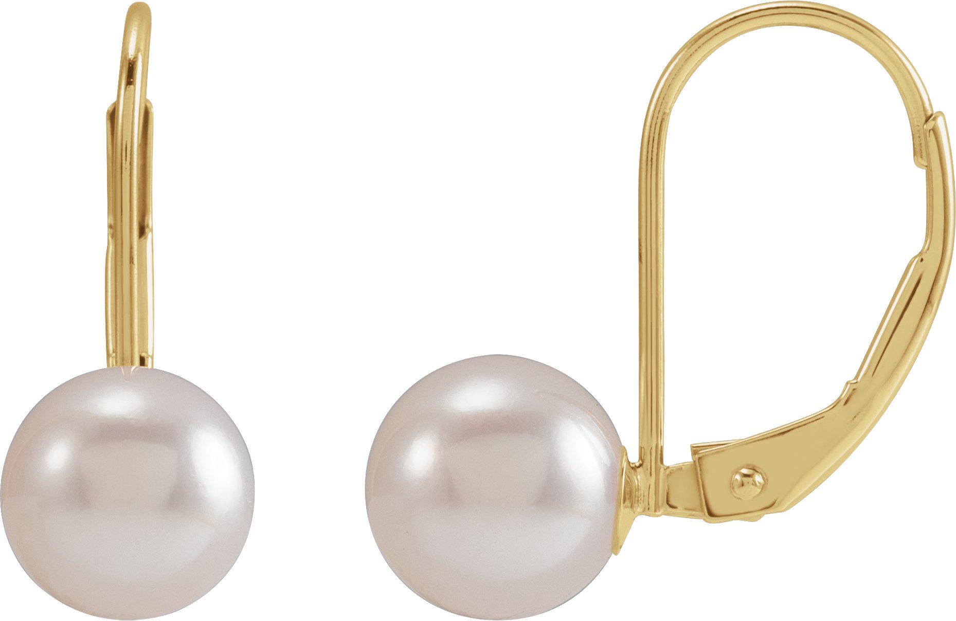 Cultured White Akoya Pearl Earrings – 14K Yellow Gold