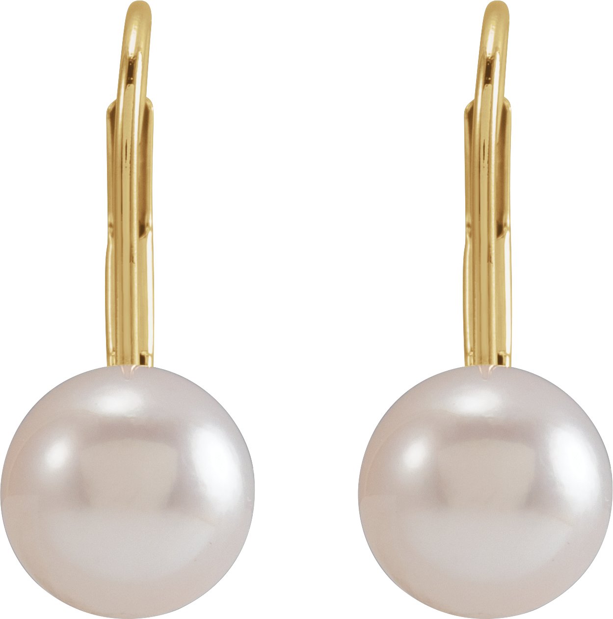 Alternative view of Cultured White Akoya Pearl Earrings – 14K Yellow Gold
