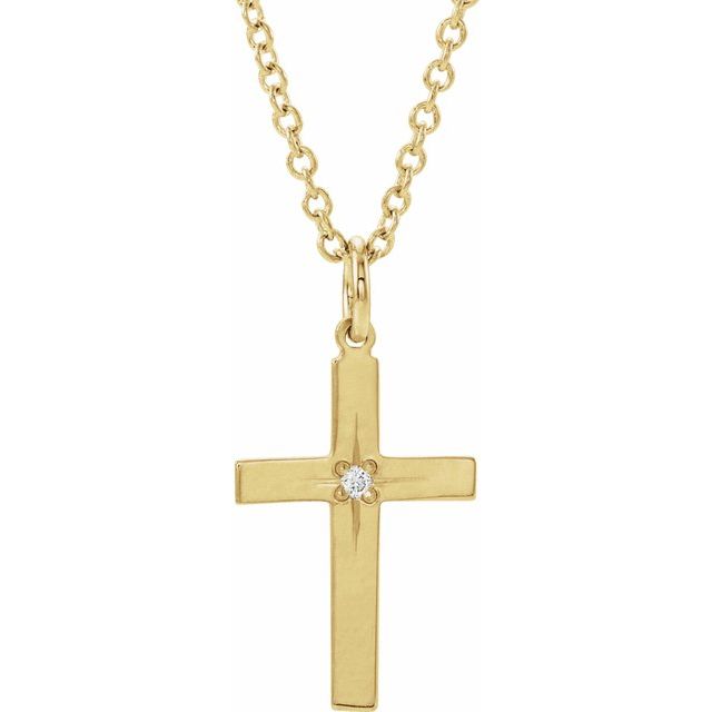 14K Yellow .0075 CT Natural Diamond Youth Cross 15" Necklace