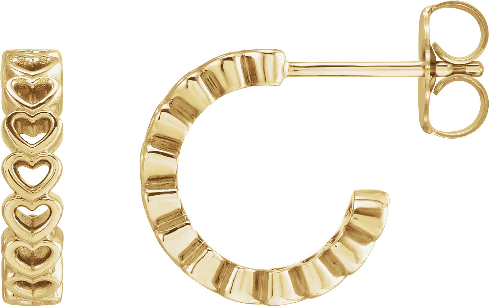 14K Yellow Heart Hoop Earrings