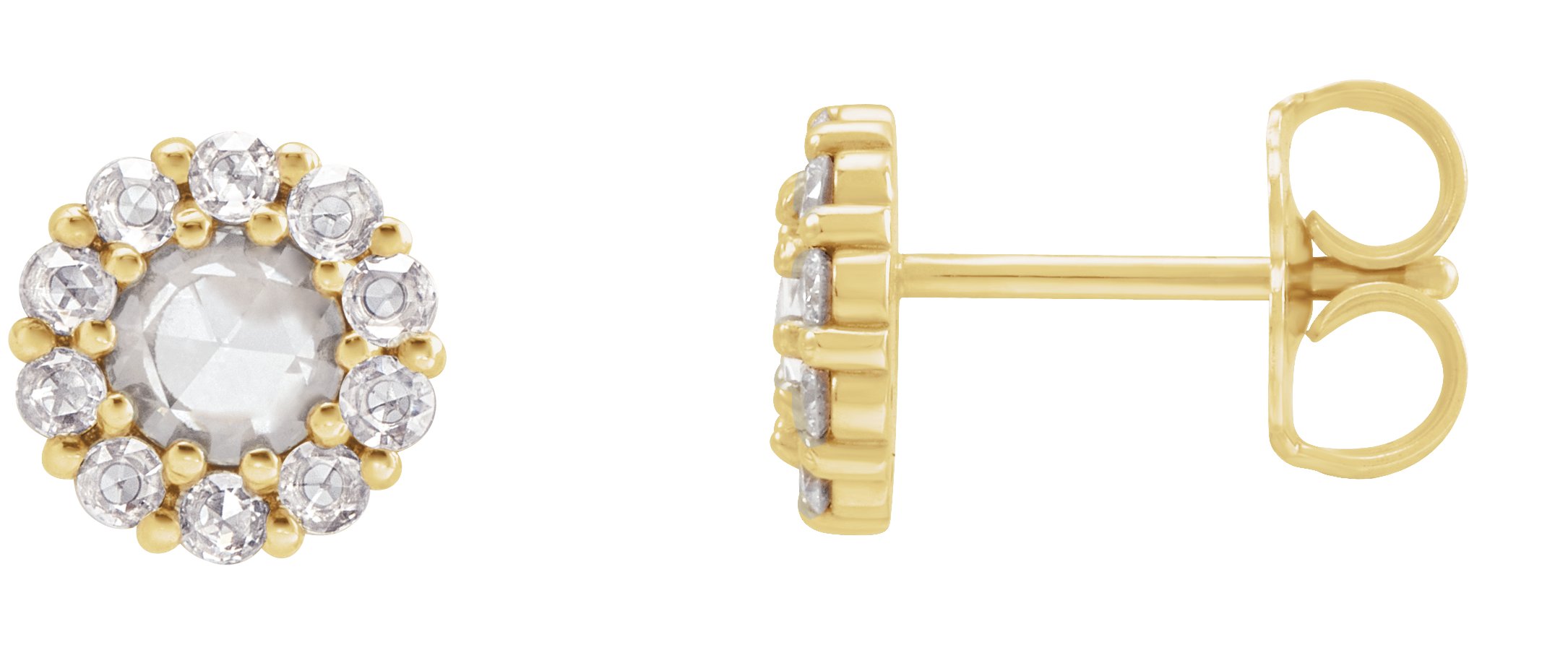 14K Yellow 1/3 CTW Rose-Cut Natural Diamond Halo-Style Earrings