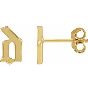 14K Yellow Single Gothic Initial D Earring