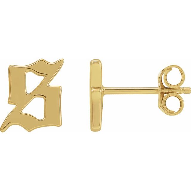 14K Yellow Single Gothic Initial S Earring